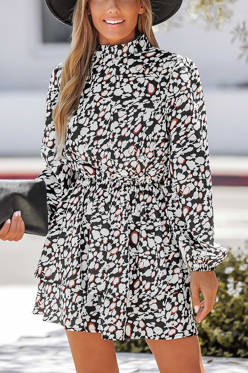 Mini-jurk met abstracte print en mock-neck