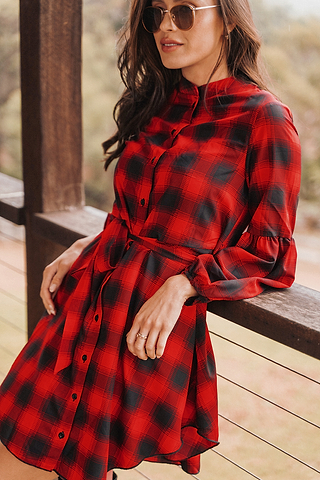 fall plaid midi dress Dylin Plaid Wrap Tie Midi Shirt Dress in Olive