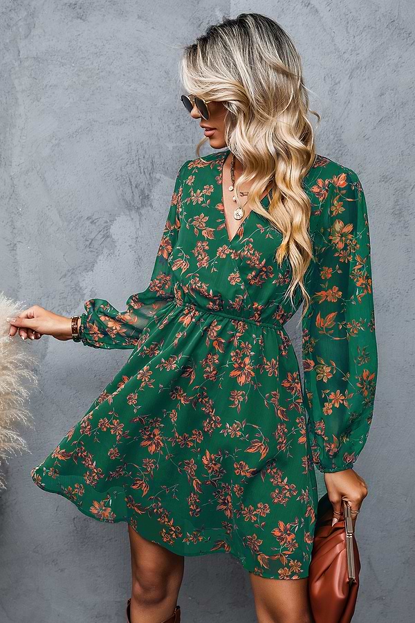 Floral Print Chiffon Mini Dress Floral Print Chiffon Mini Dress