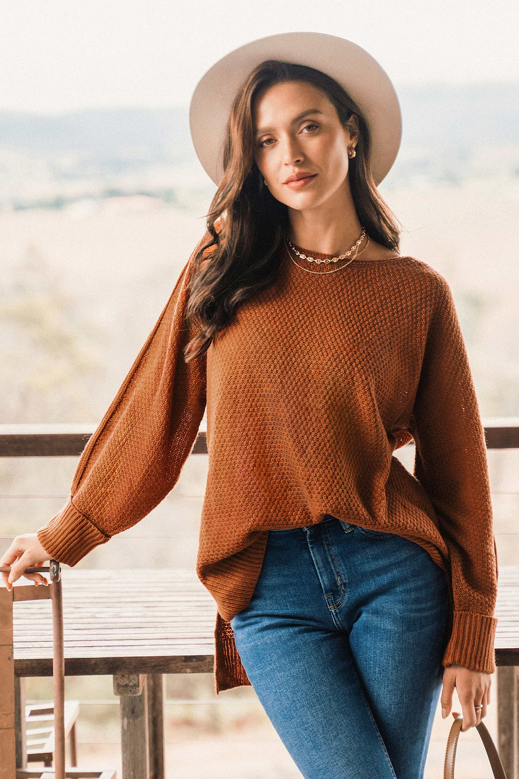 Neutral Split Hem Relaxed Sweater