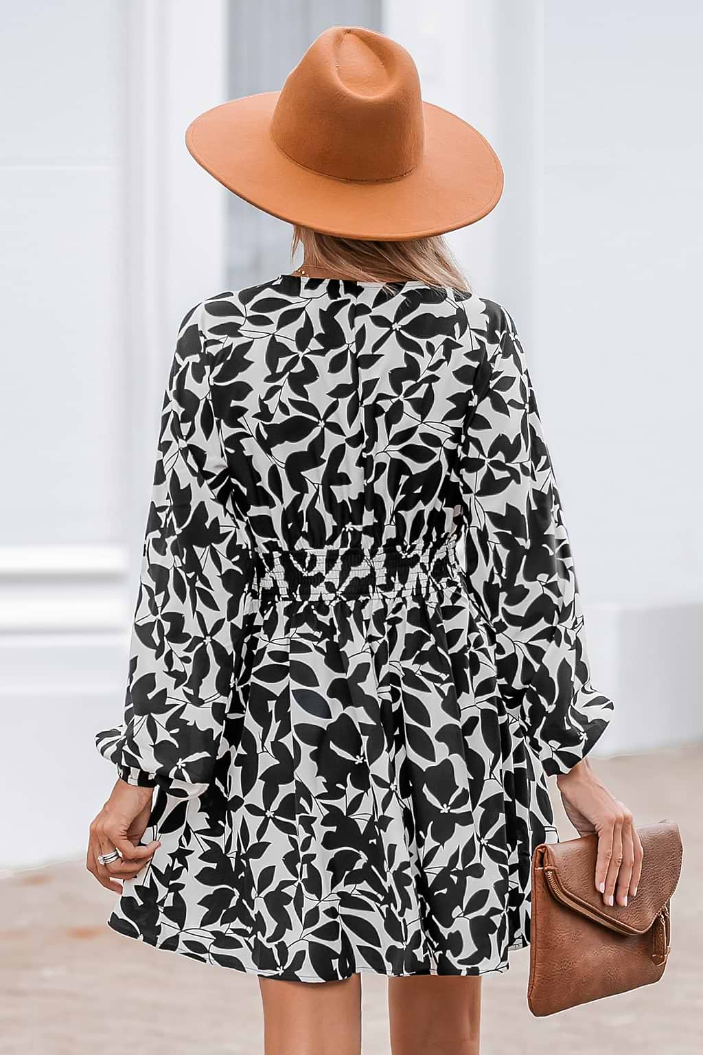 Floral Print V-Neck Smocked Mini Dress