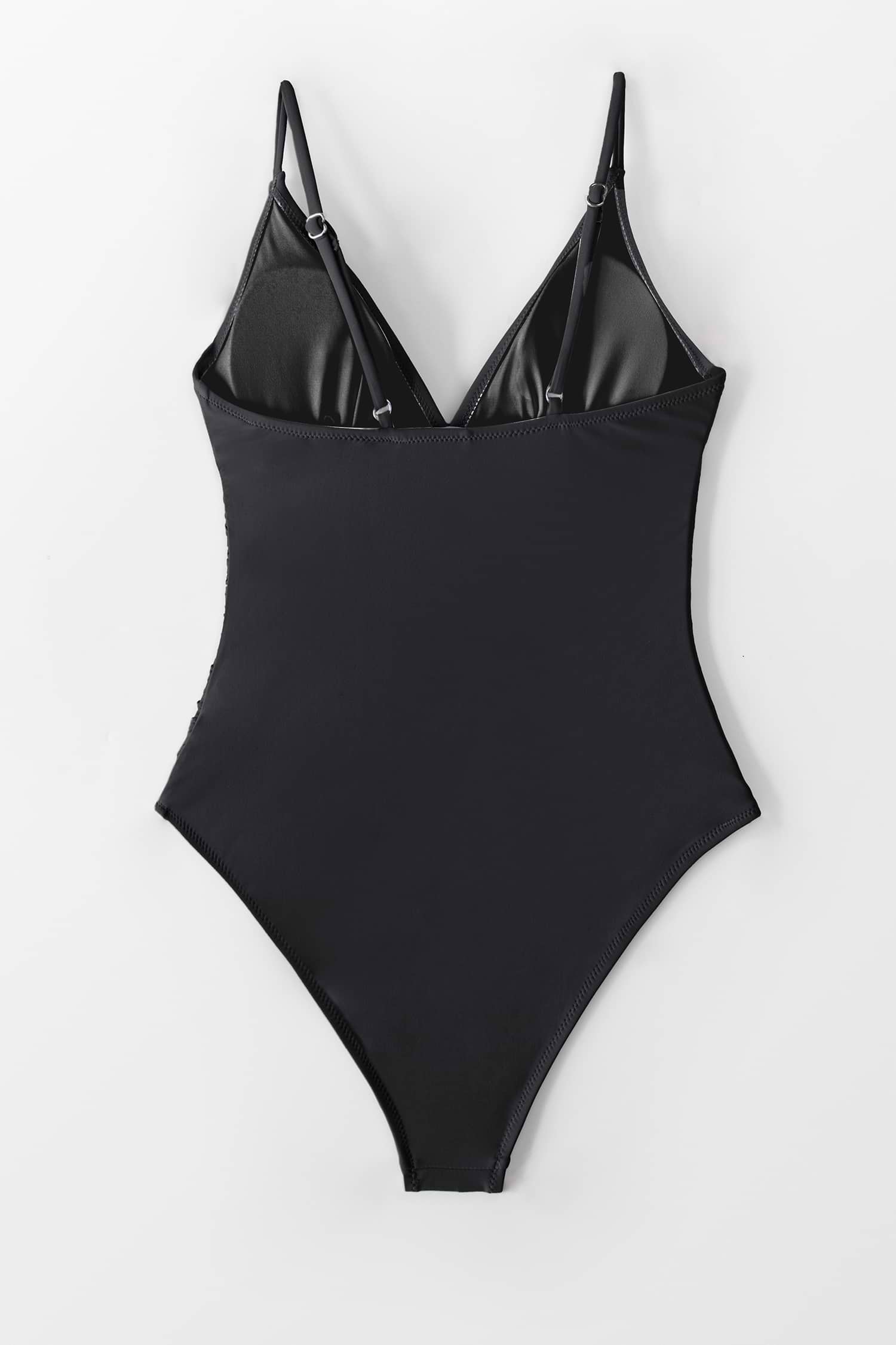 Black Shirring V Neck One Piece Swimsuit