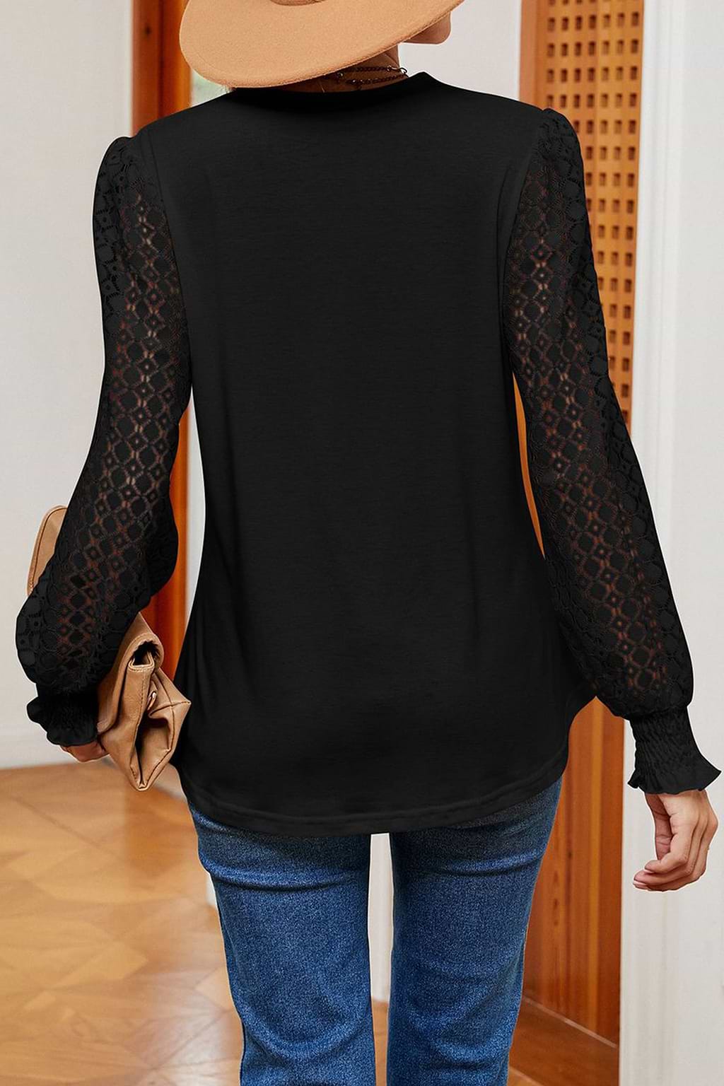 Cutout Lace V-Neck Top