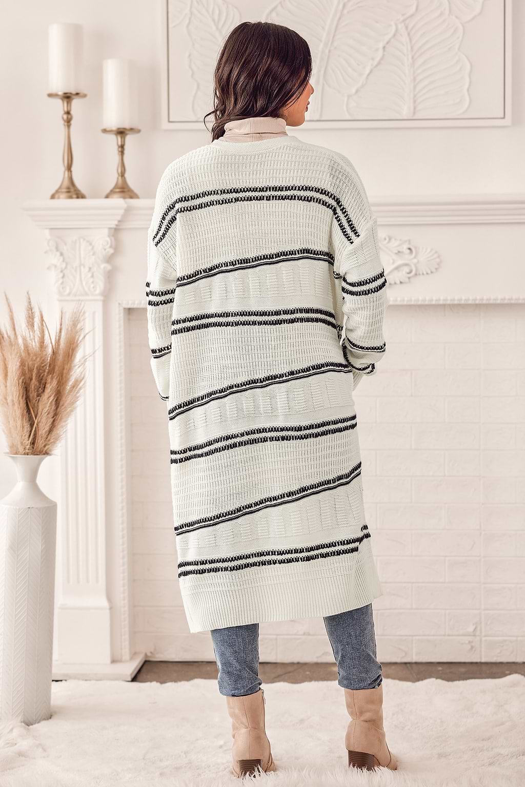 Striped Open-Front Longline Cardigan
