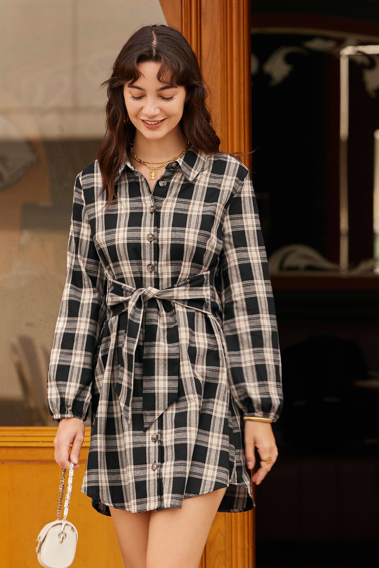 Lady Checkered Belted Midi Dress ハーリップトゥ