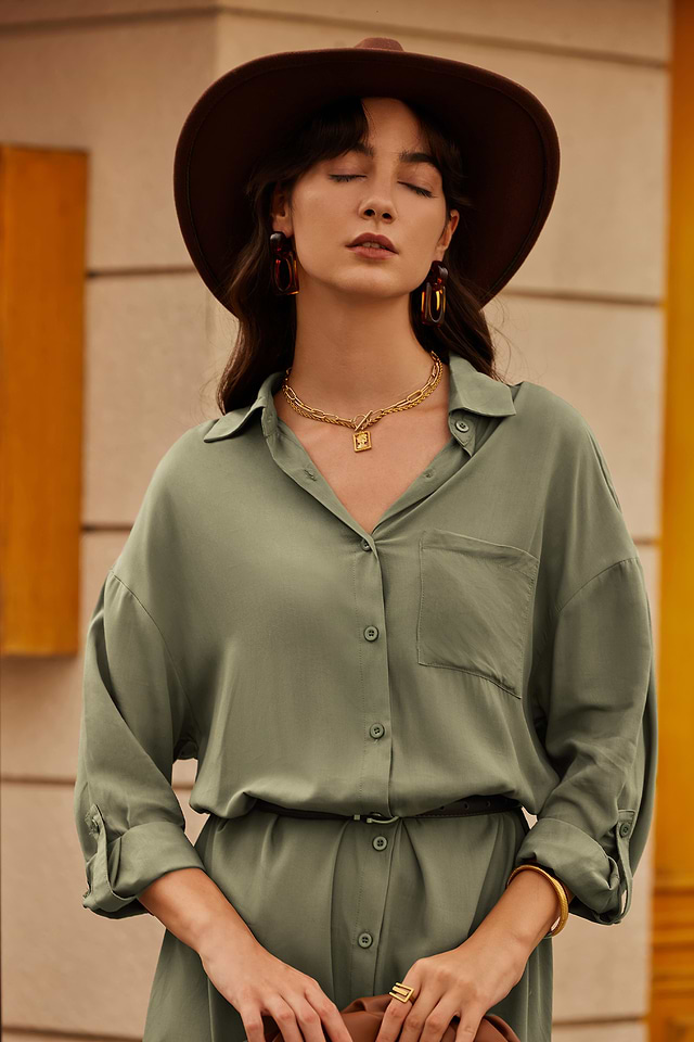 Eucalyptus Green Midi Shirt Dress Eucalyptus Green Midi Shirt Dress