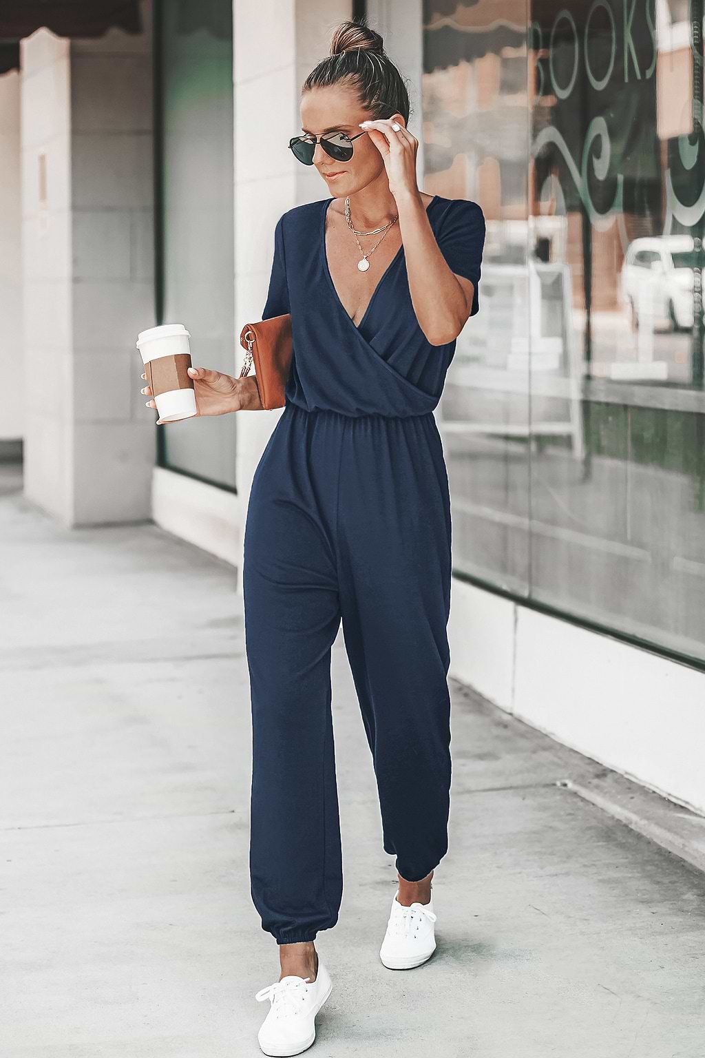 Gestrickter Surplice-Jogger-Jumpsuit