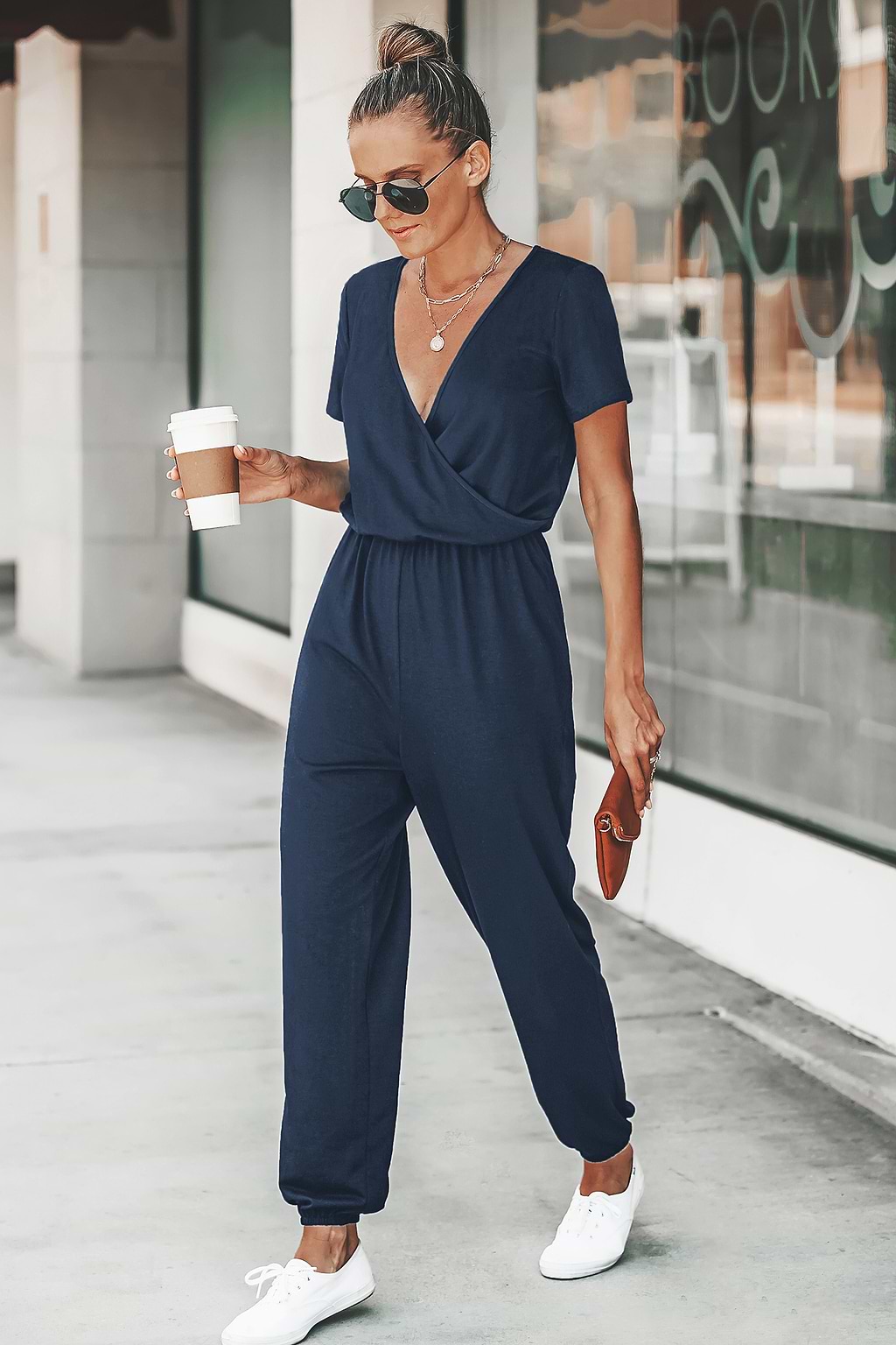 Midnight Blue Surplice Jogger Jumpsuit