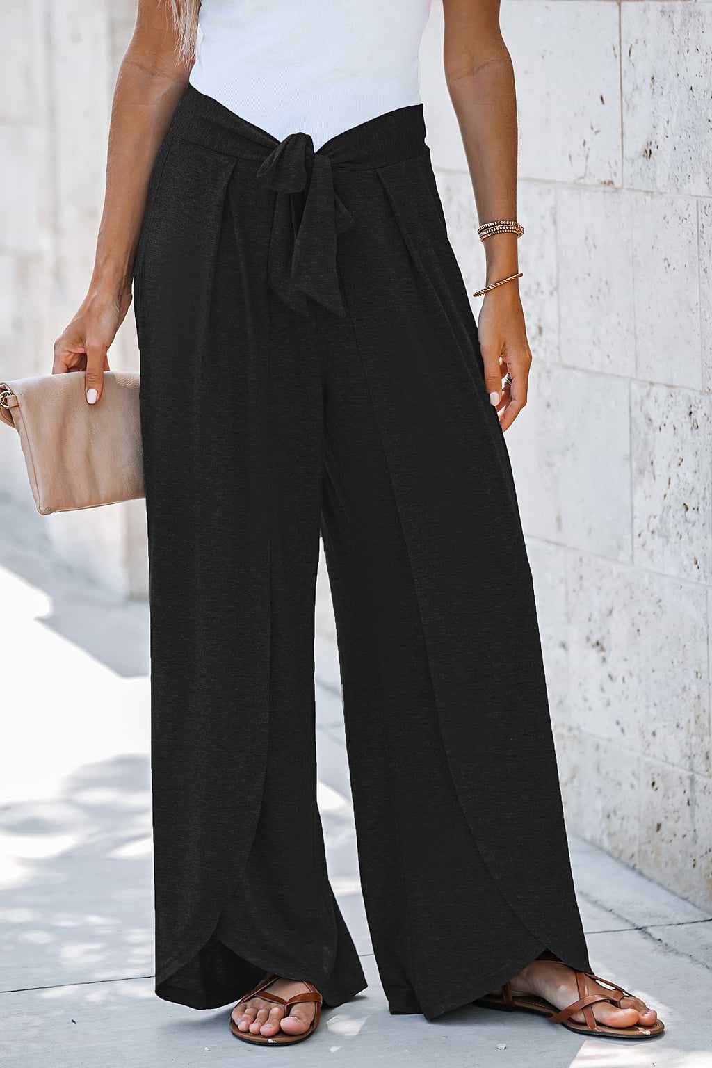 Knotted Sash Wide Leg Pants