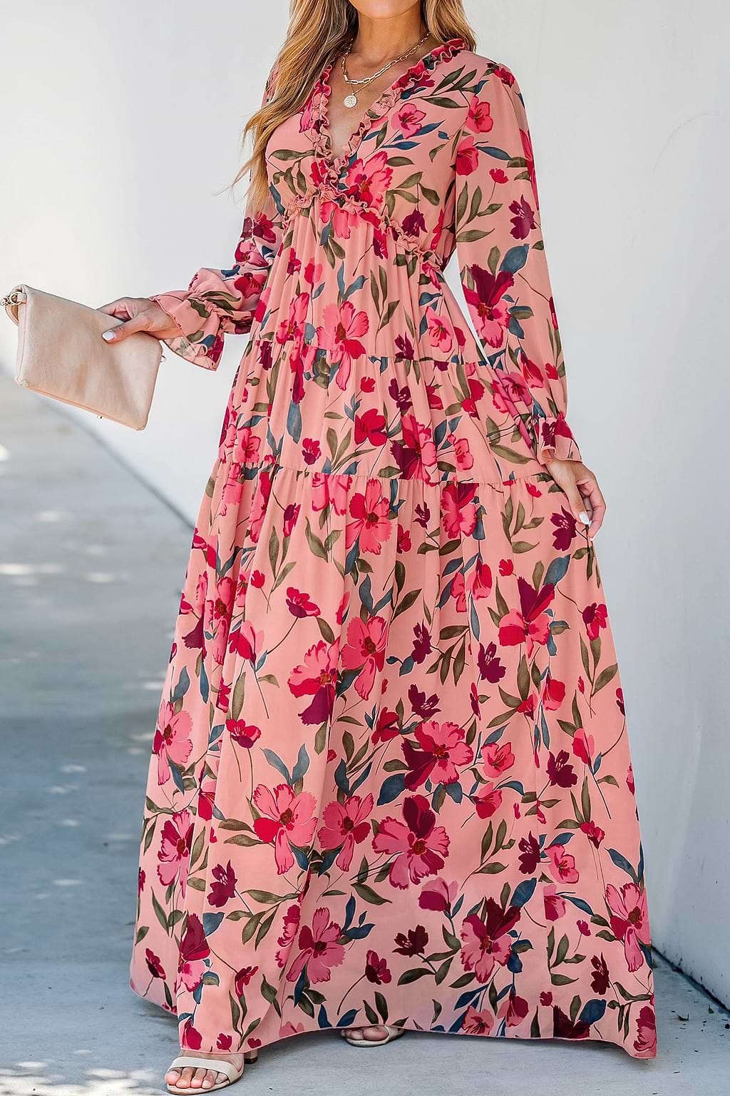 Floral Print Ruffled Maxi Dress