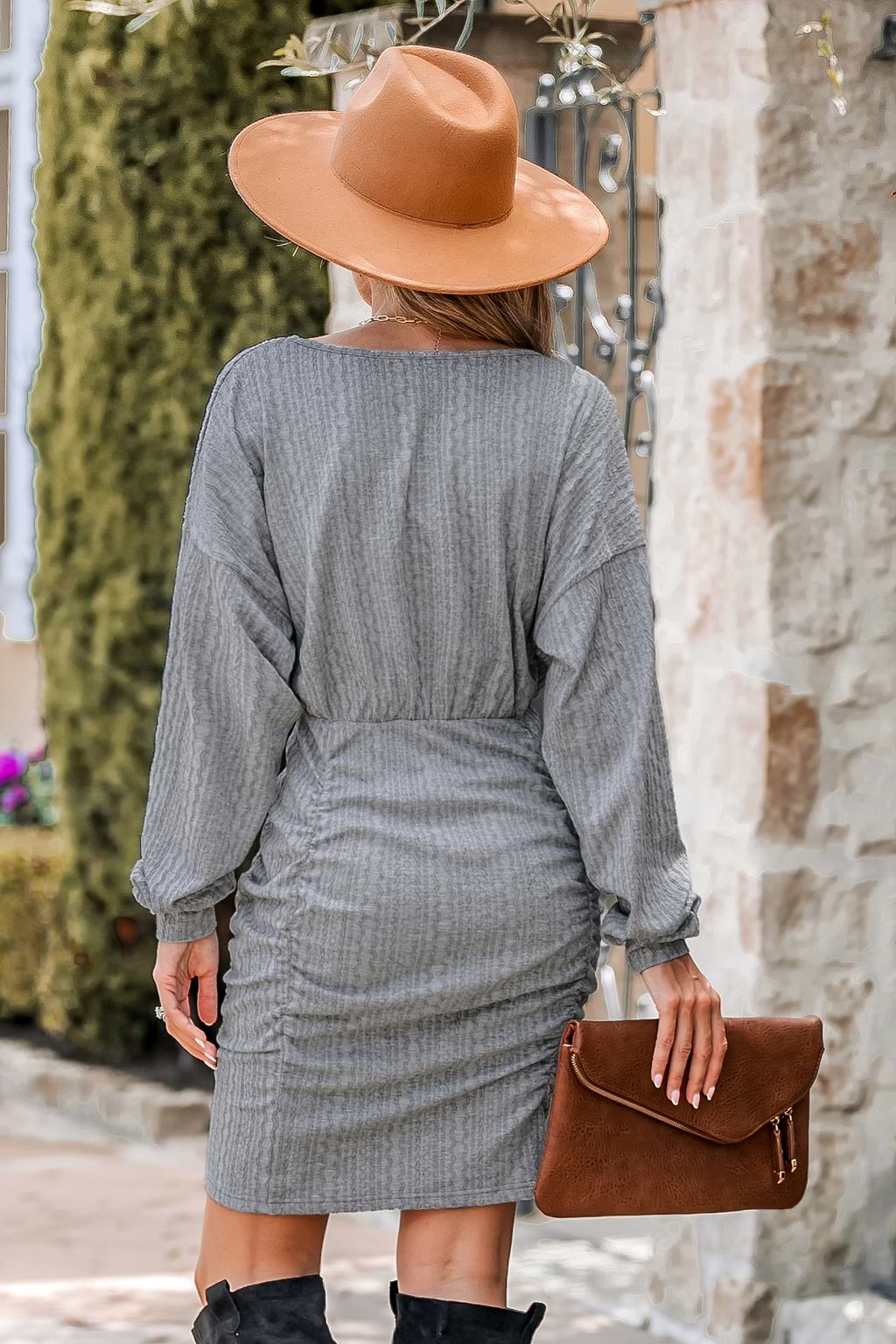 Ruched V-Neck Mini Dress