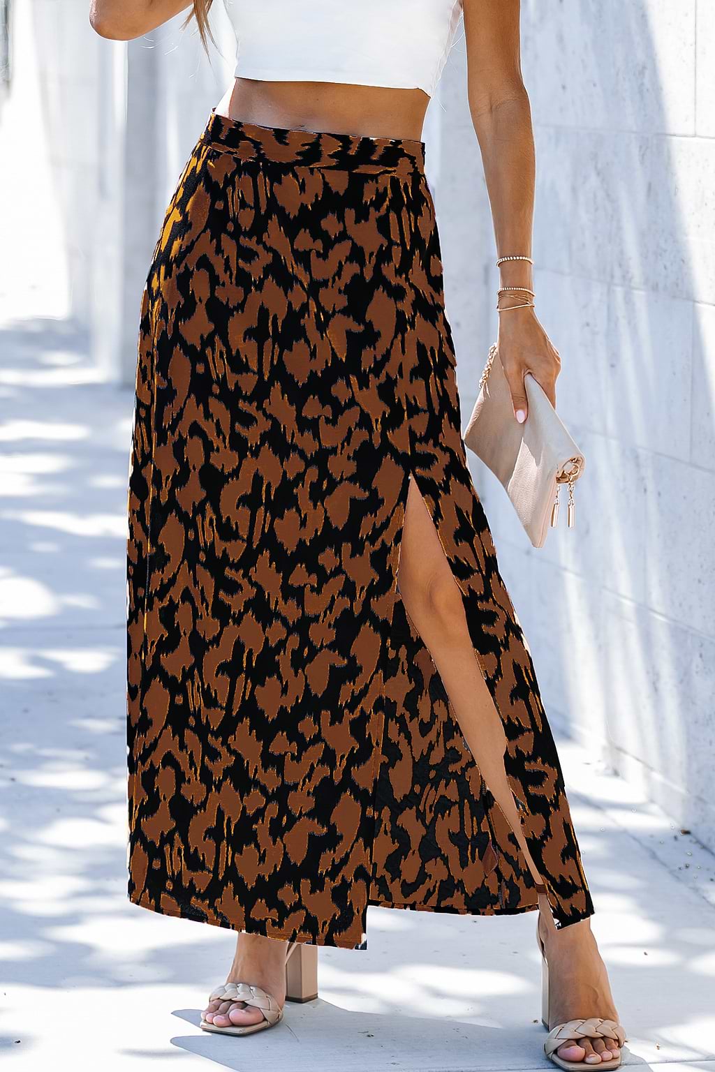 Leopard Print High Waist Maxi Skirt