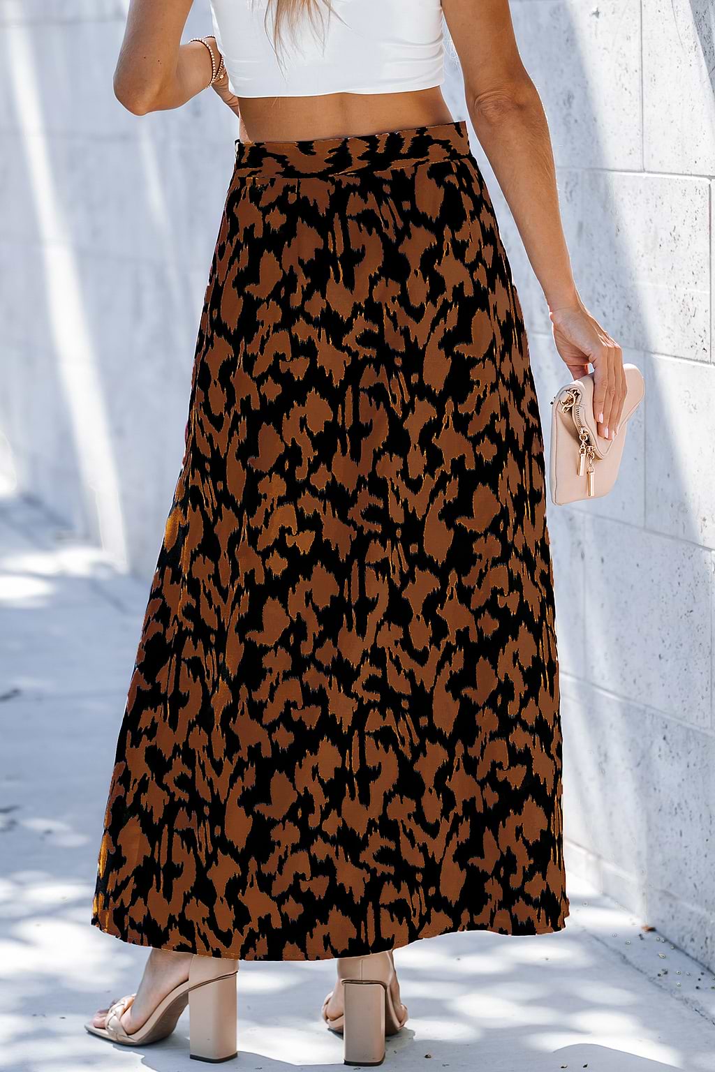 Leopard Print High Waist Maxi Skirt