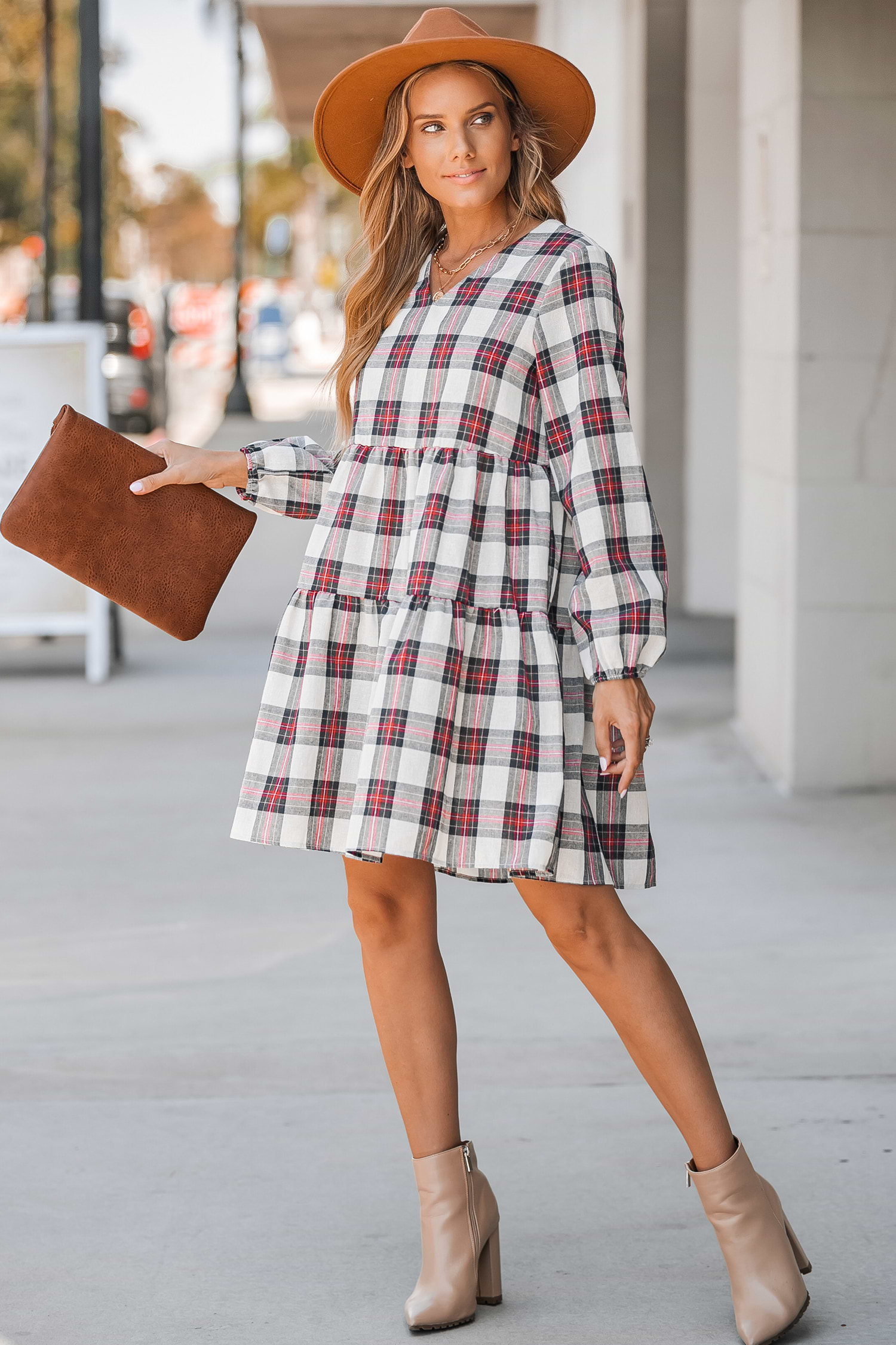 Plaid Tiered Flounce Mini Dress