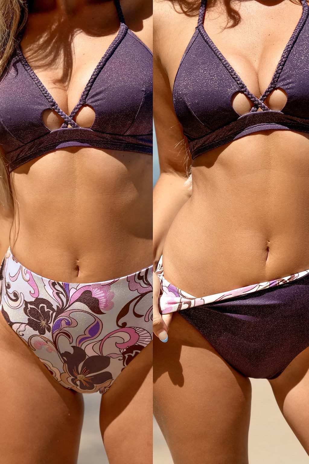 Conjunto de bikini reversible de cintura alta y top halter con abertura de Sunset Beach
