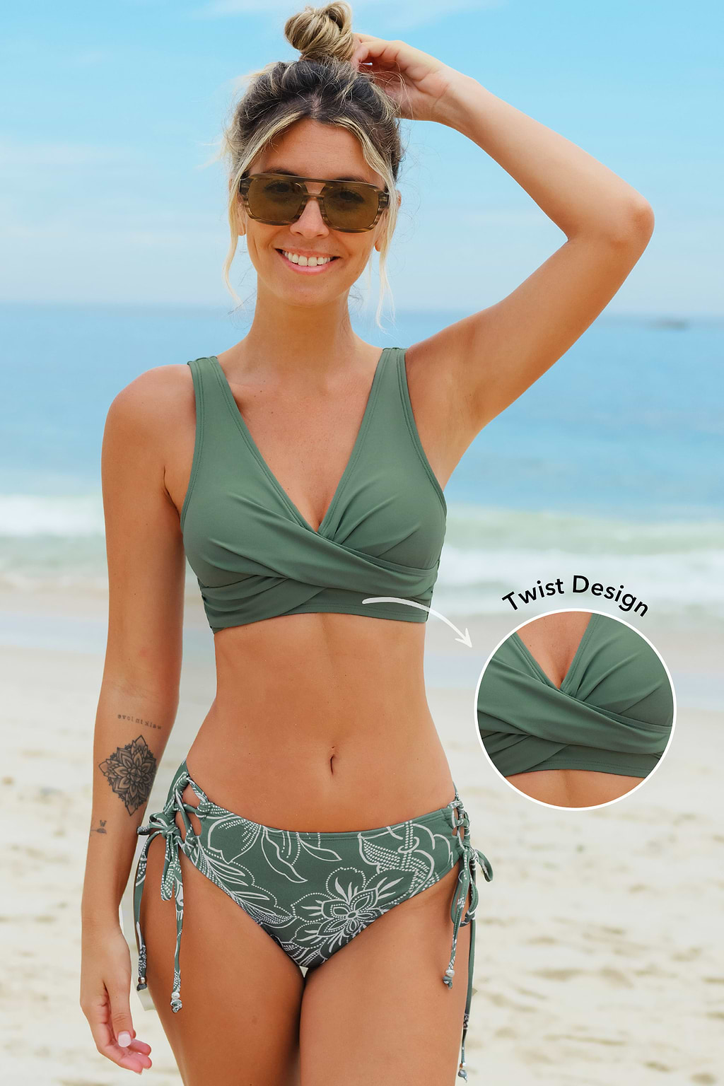 Florales Bralette-Bikini-Set mit Rückbindung in Wickeloptik