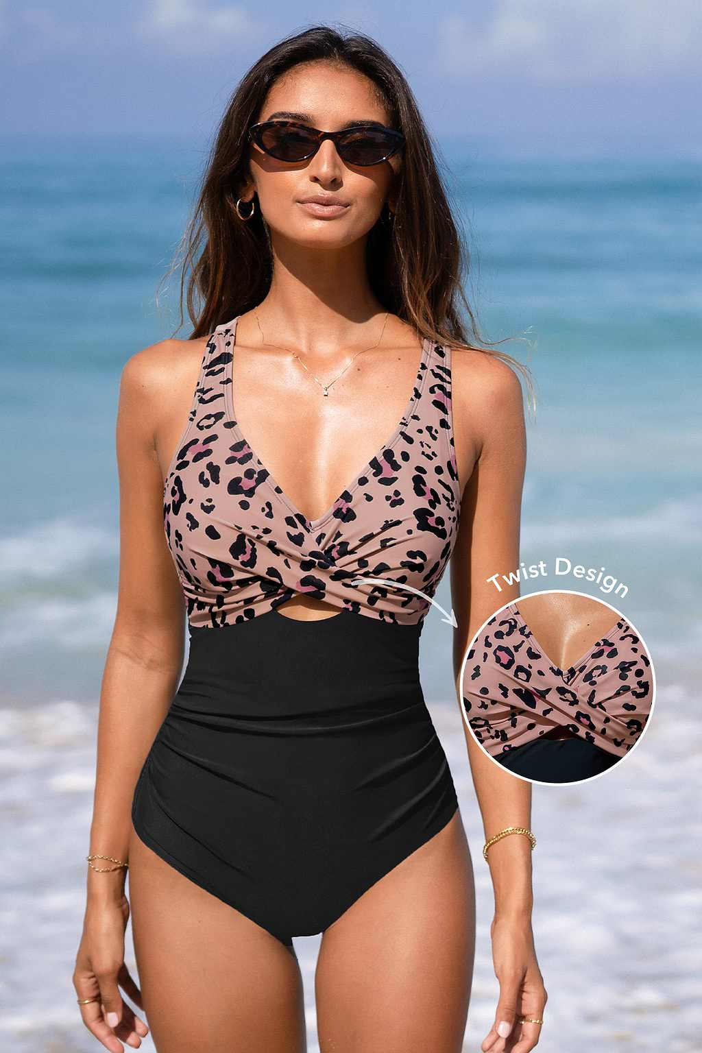 Bauchkontrolle Cutout Badeanzug mit Leopardenmuster