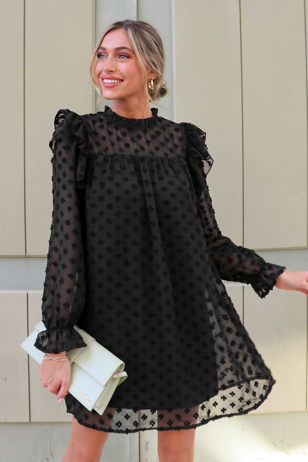 Swiss Dot Ruffled Chiffon Mini Dress