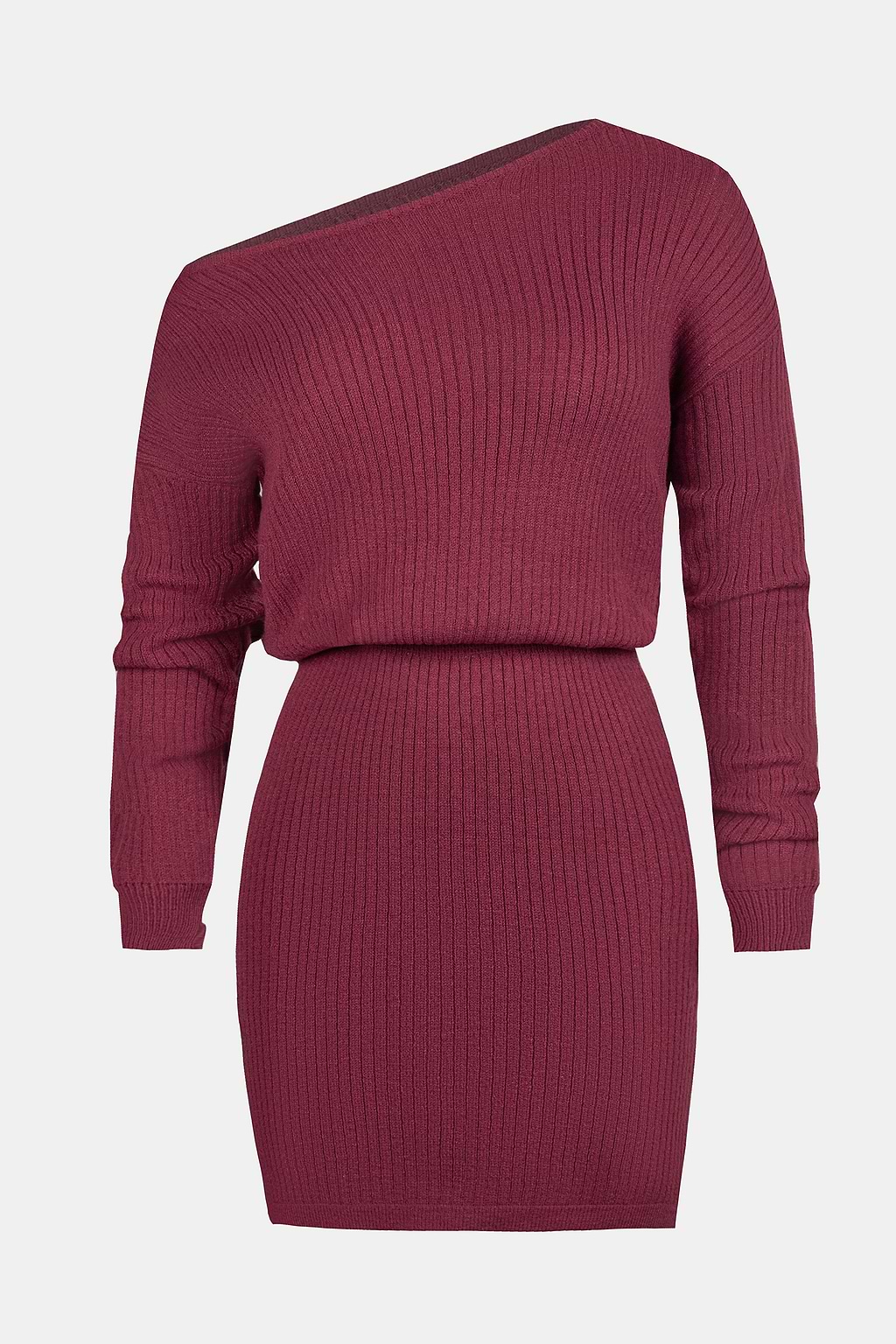 Mulberry Wine Rib One-Shoulder Dress