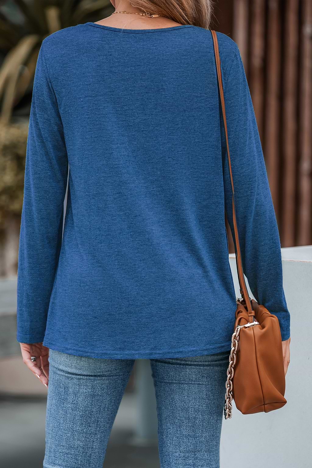 Slub Knit Long Sleeve Blue Henley Tee