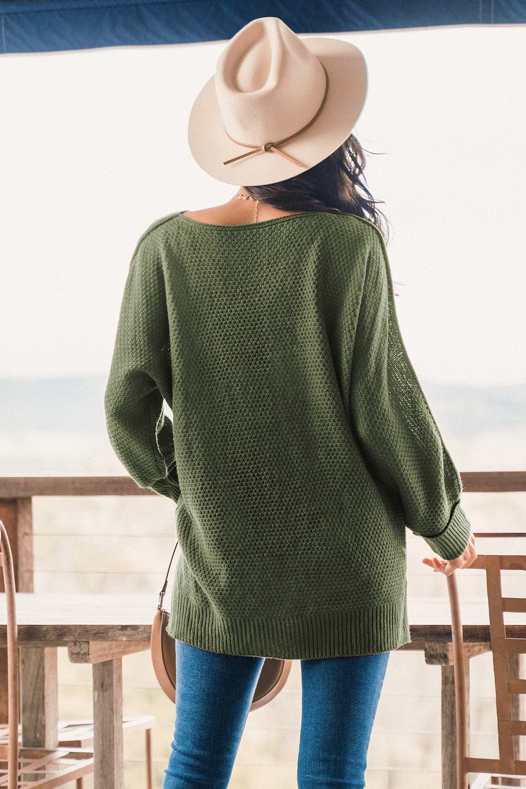 Green Split Hem Relaxed Sweater
