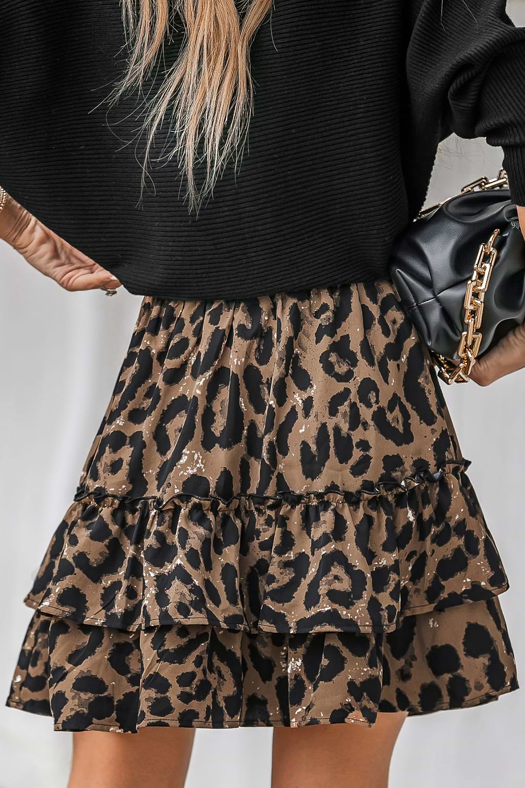 Influencer Edits Leopard Print Drawstring Ruffled Skirt