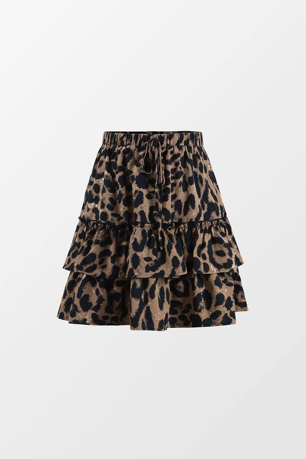Influencer Edits Leopard Print Drawstring Ruffled Skirt