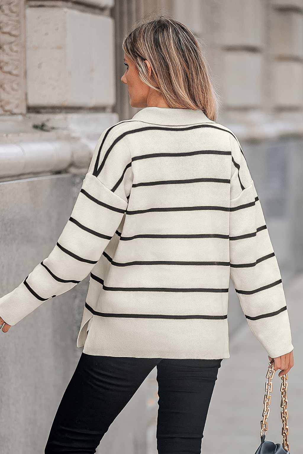 Influencer Edits Striped V-Neck Collar Sweater
