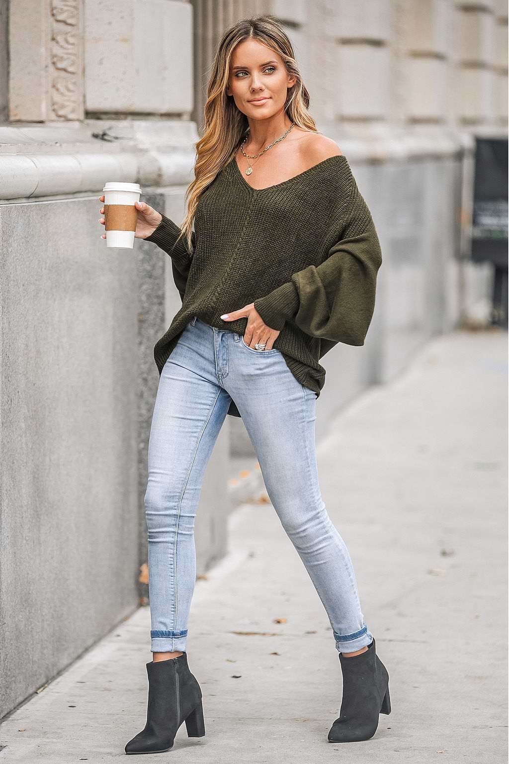 Influencer Edits Autumn Leaves Chunky Knit V-Neck Sweater