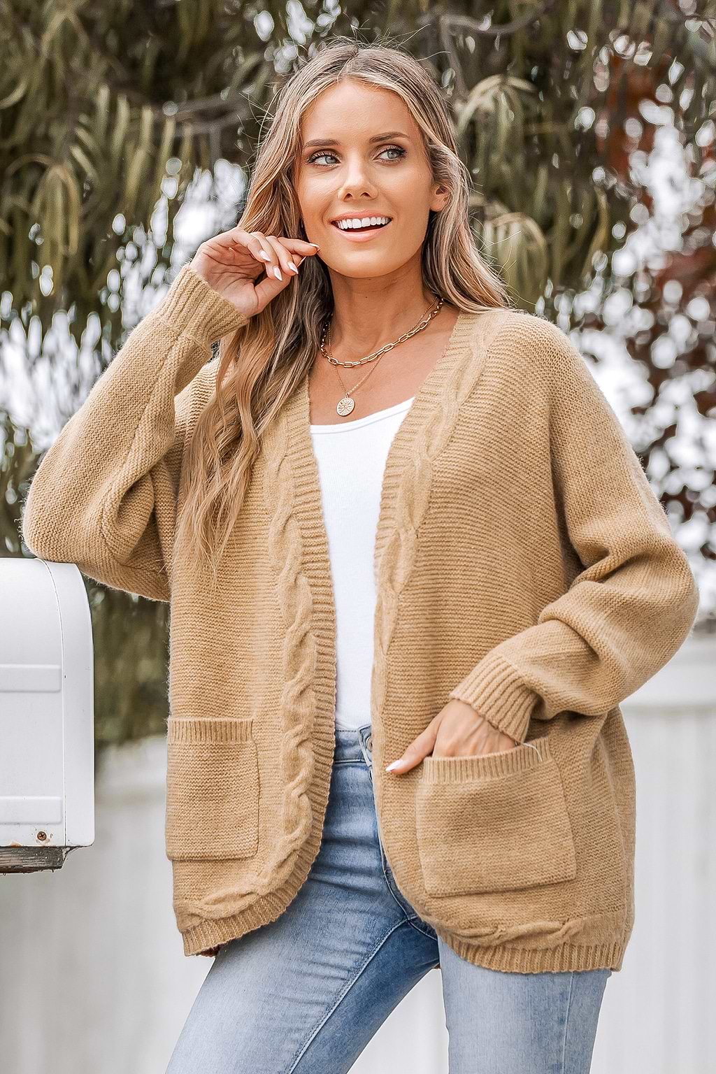 Influencer Edits Warm Hugs Open-Front Chunky Knit Cardigan