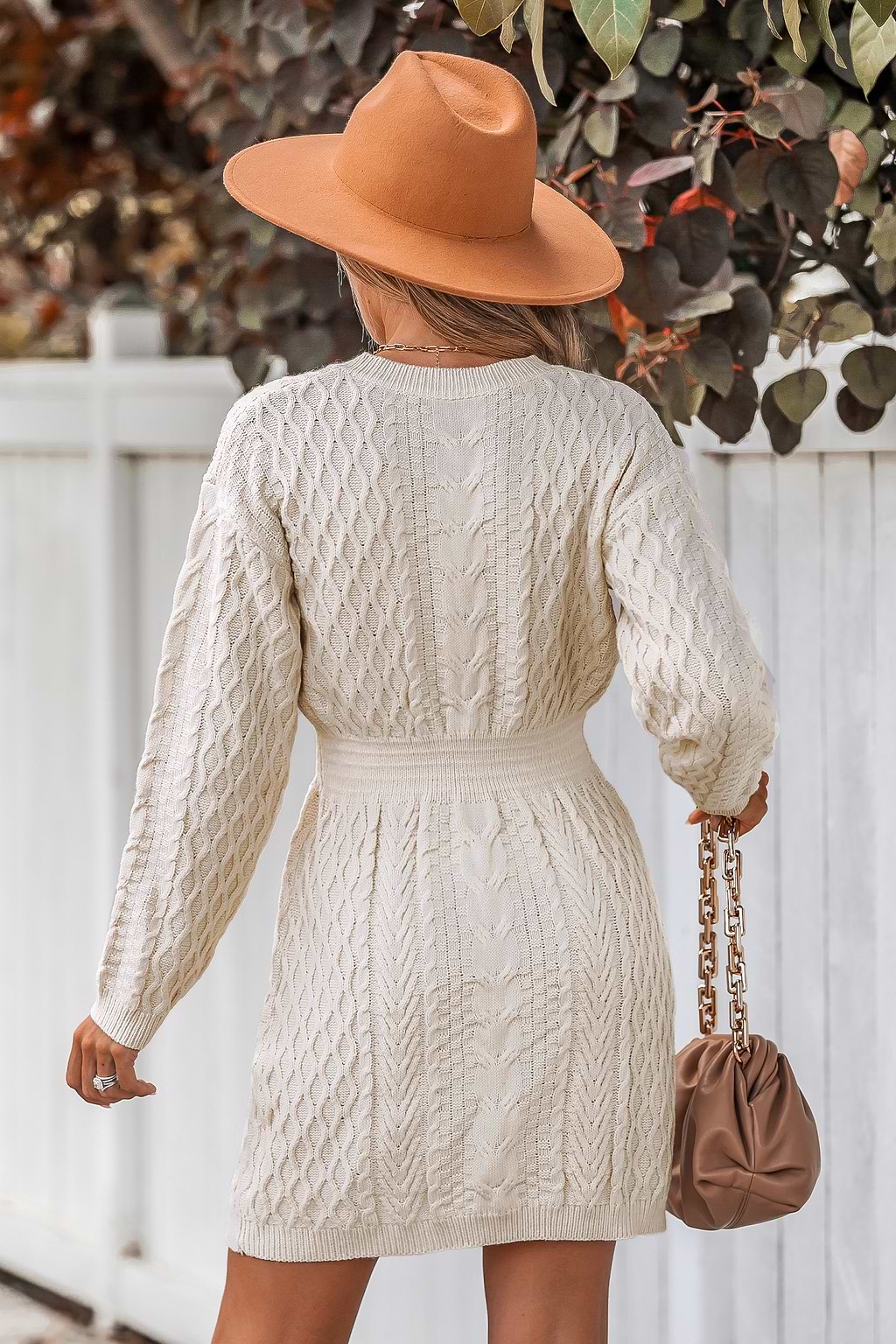 Influencer Edits Cable Knit V-Neck Sweater Dress