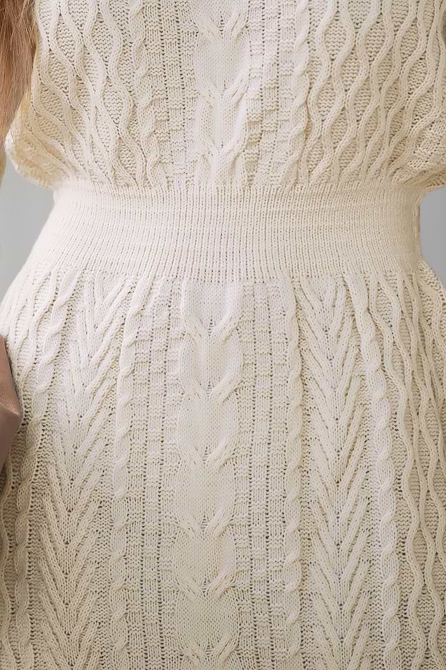 Cable Knit V-Neck Sweater Dress