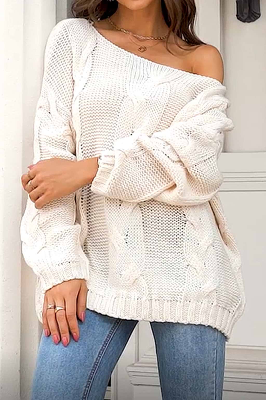 One-Shoulder Drop Sleeve Sweater