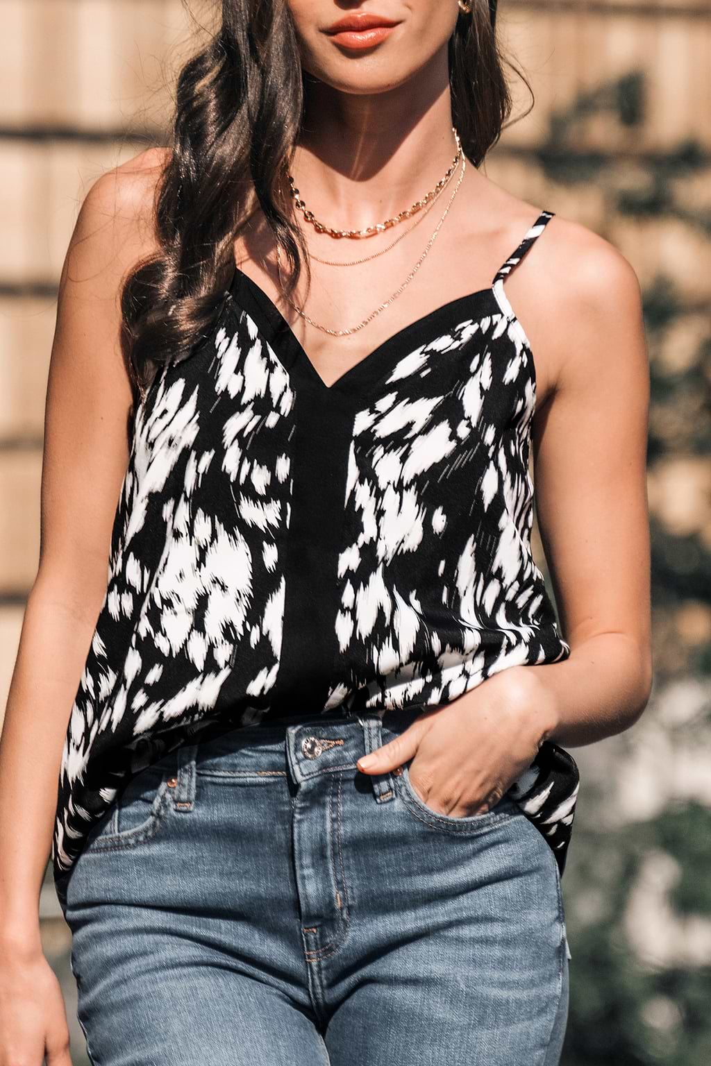 Cami met V-hals en abstracte print