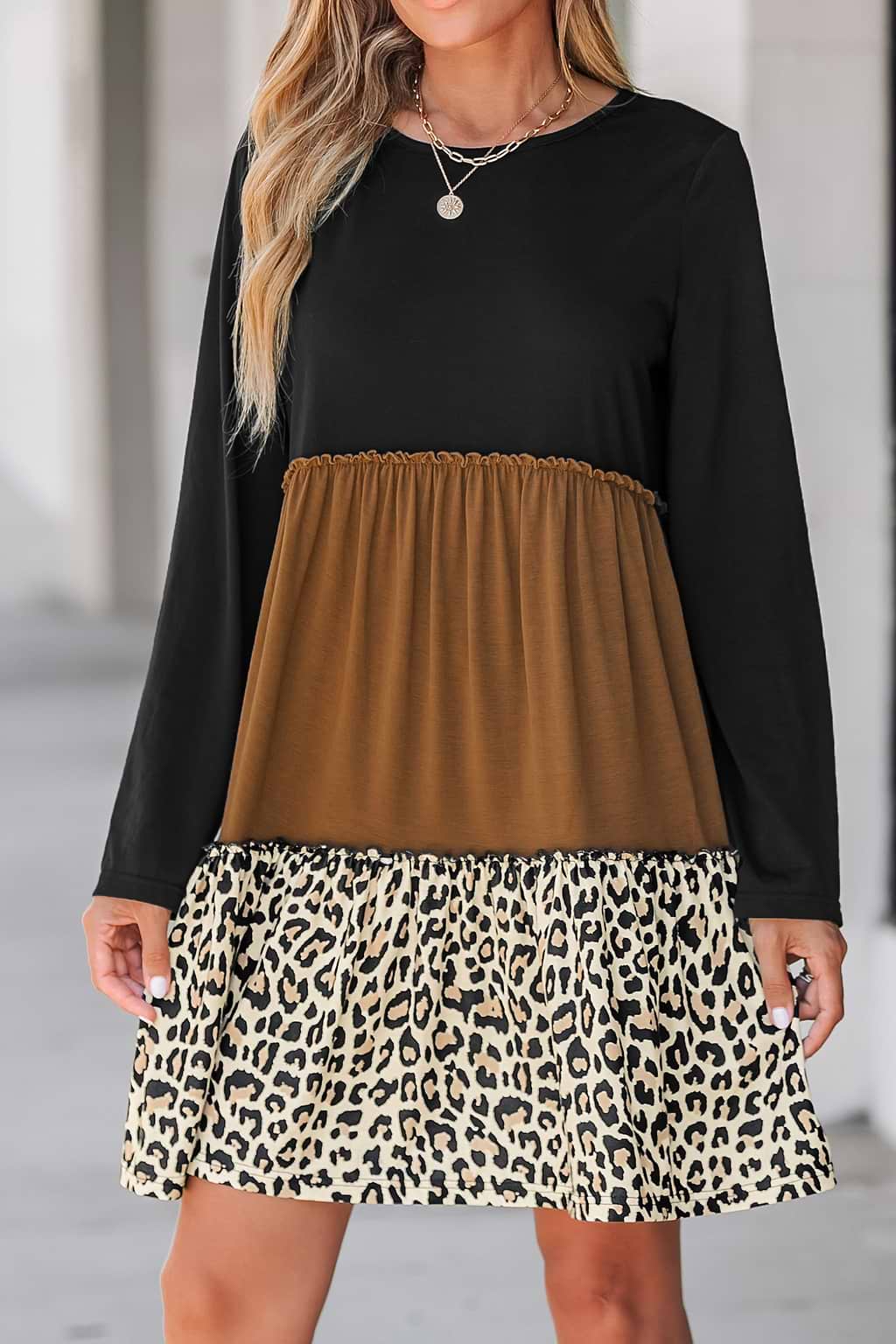 Leopard Print Colorblock Mini Dress