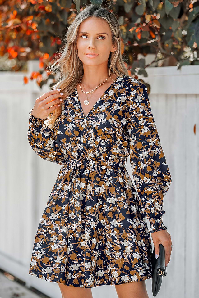 floral a line mini dress Belted Print A-line feminine shape Contrast piping Halter Neck Dress Shop Open Back & Size:US14W