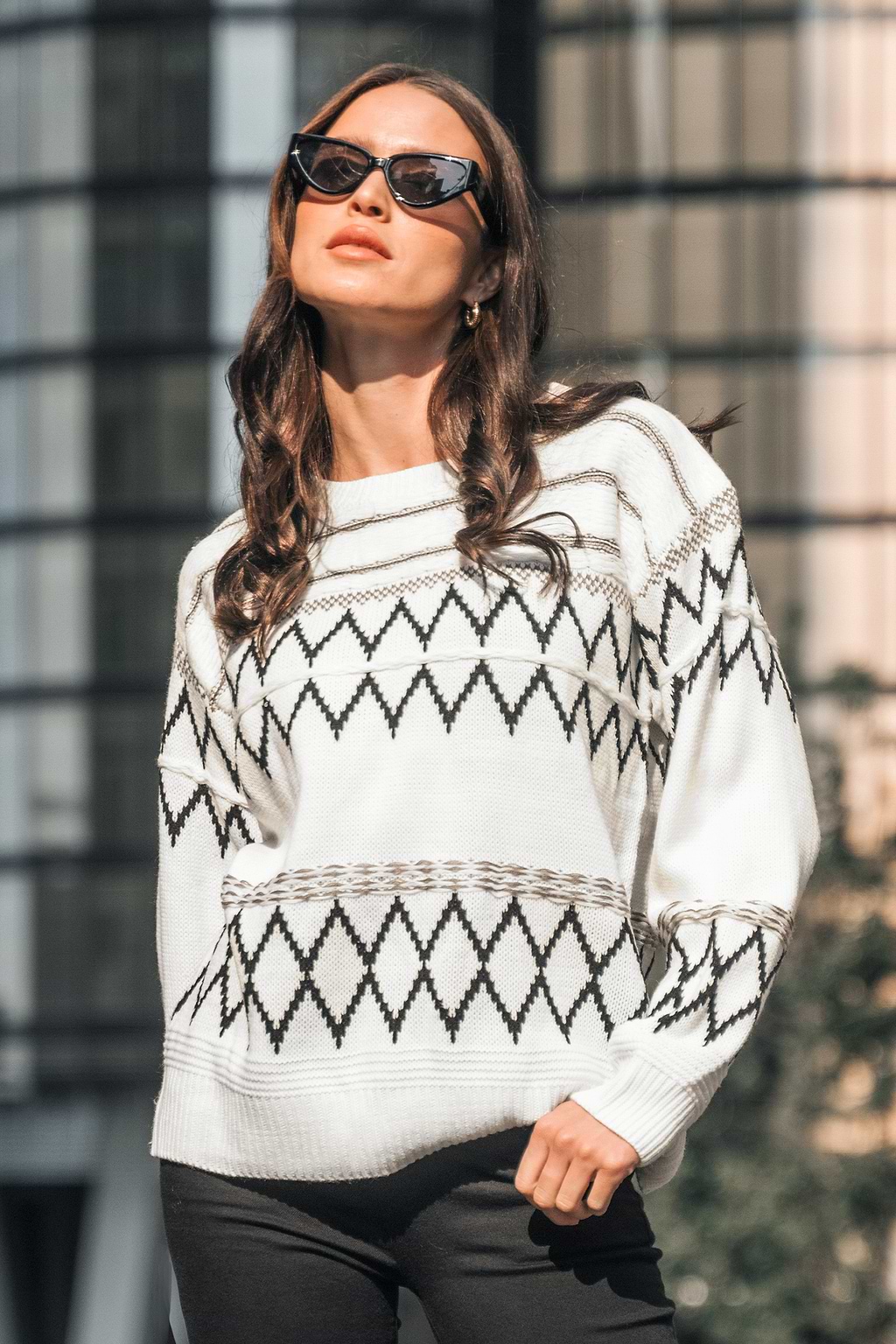 Argyle Drop Sleeve Sweater