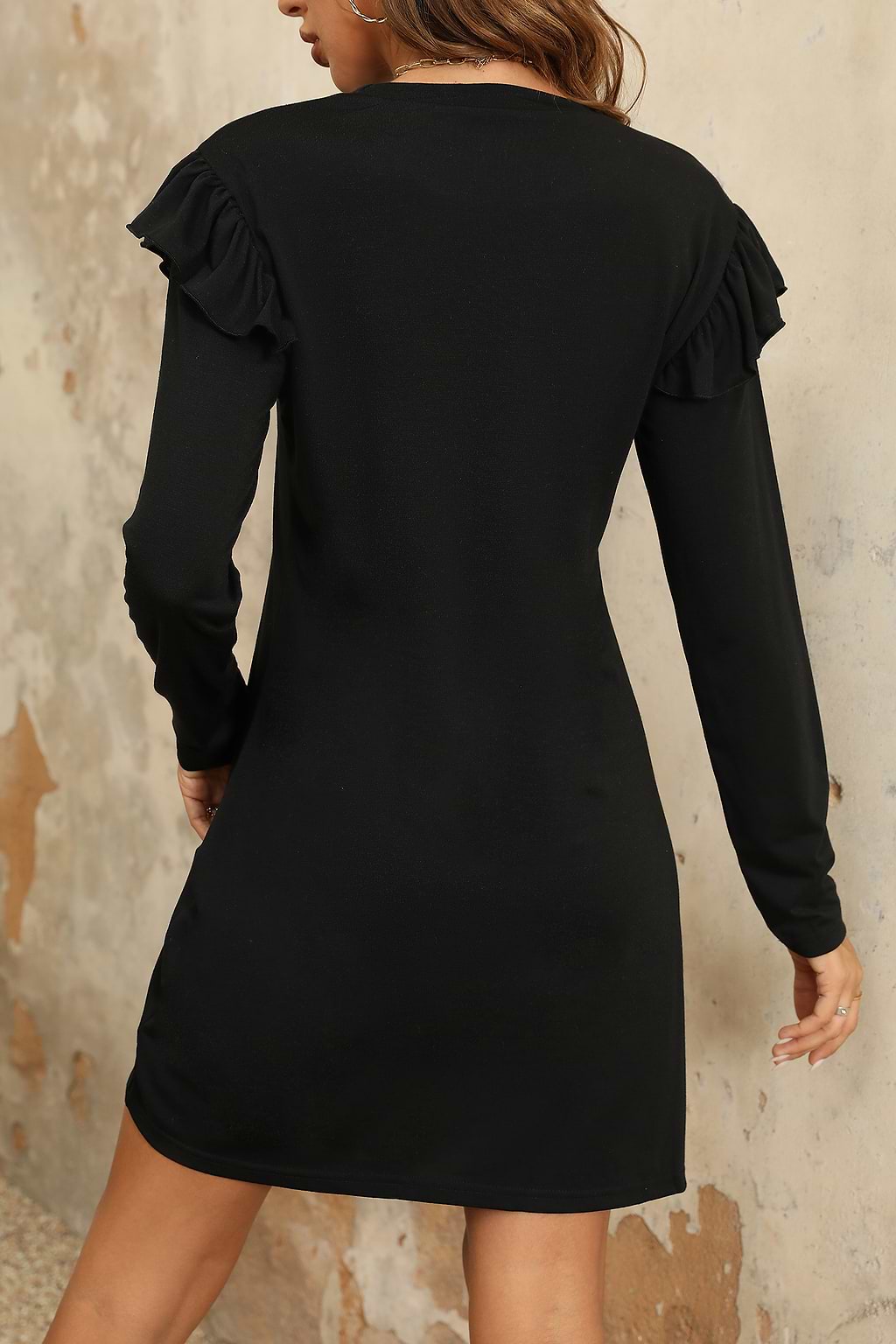 Onyx Long Sleeve Ruffled Mini Dress
