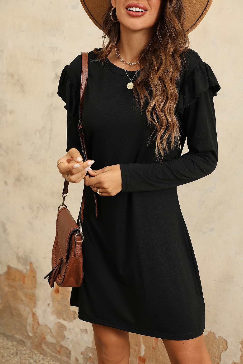 Onyx Long Sleeve Ruffled Mini Dress