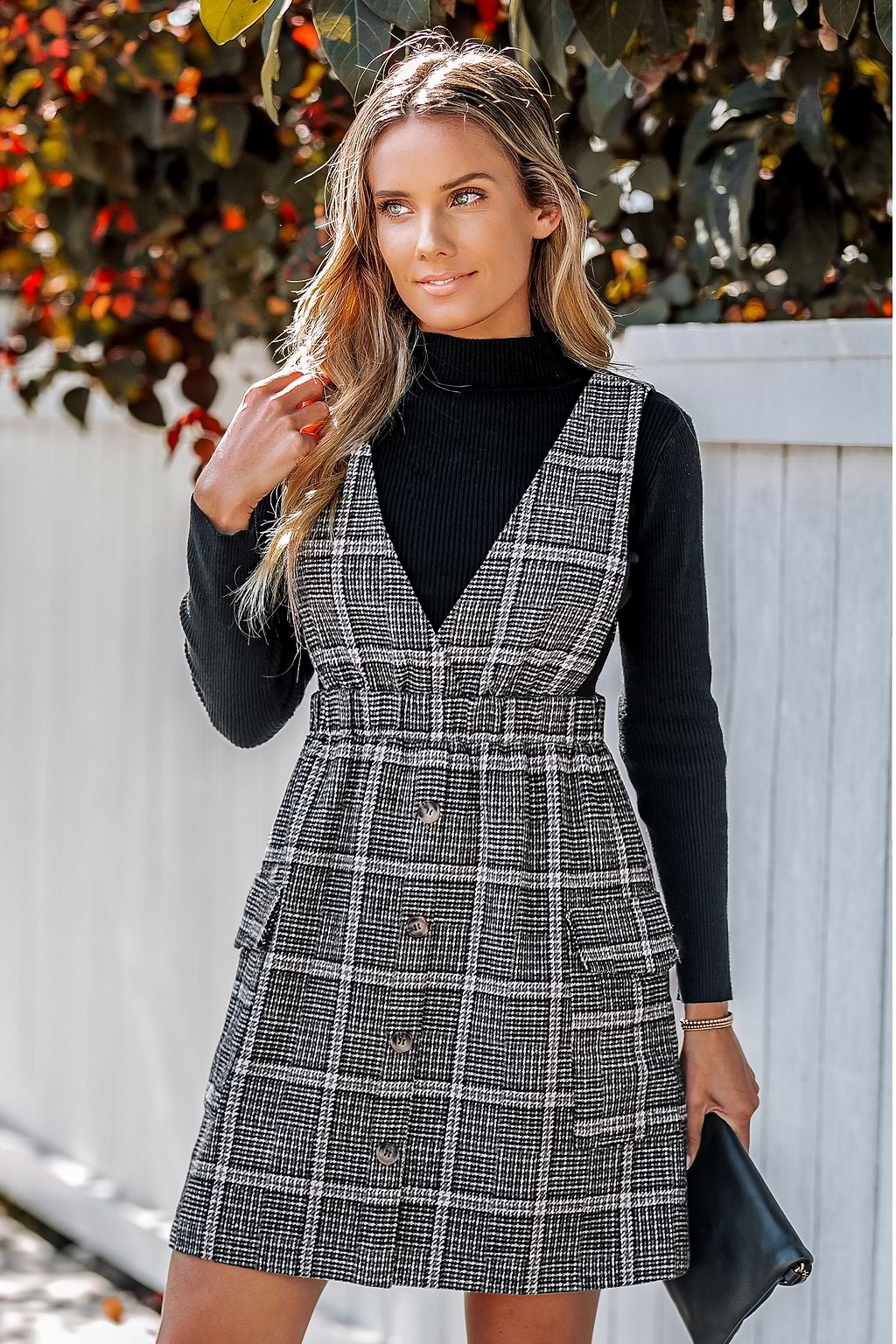 Plaid V-Neck Pinafore Dress