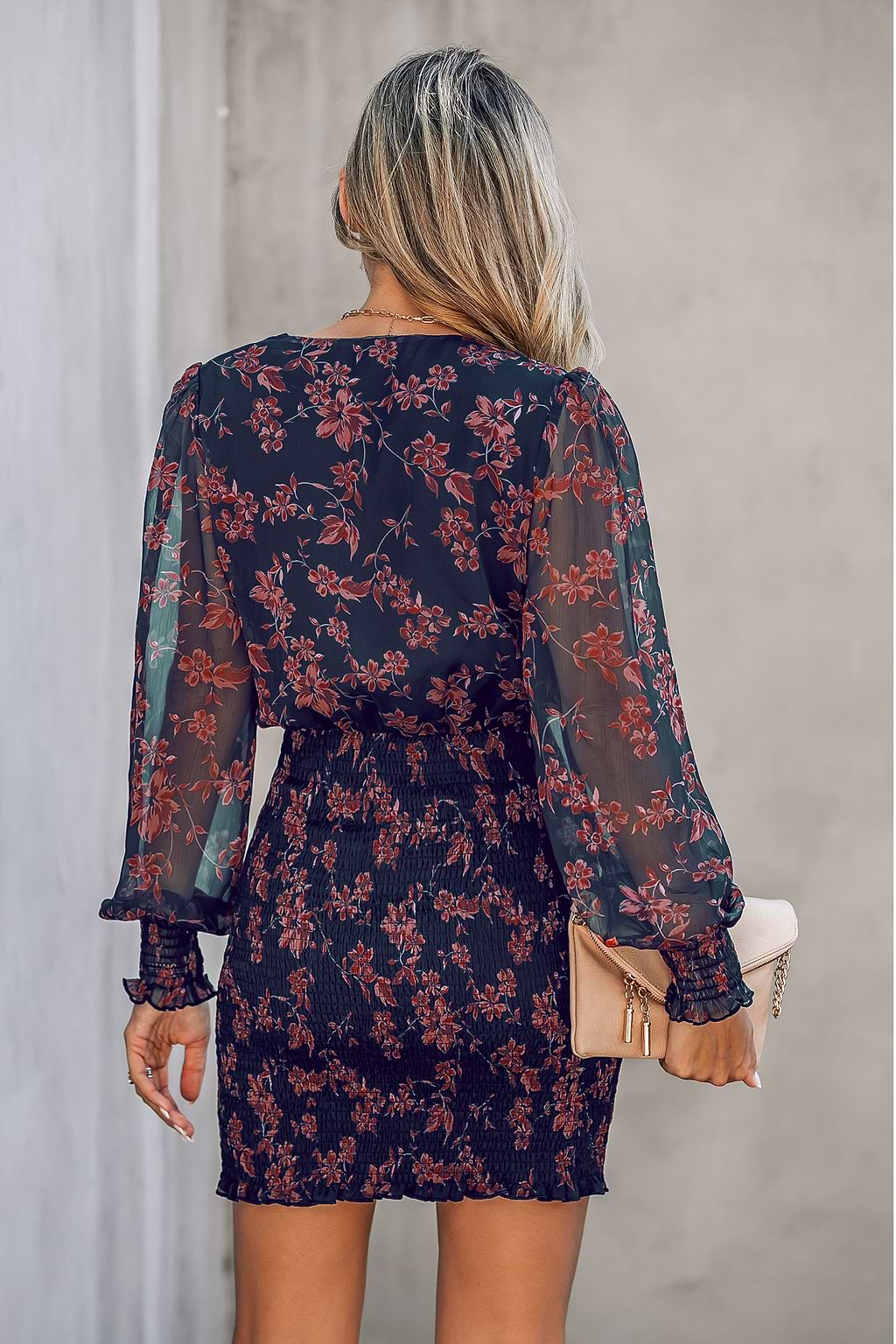 Floral Print Long Peasant Sleeve Dress