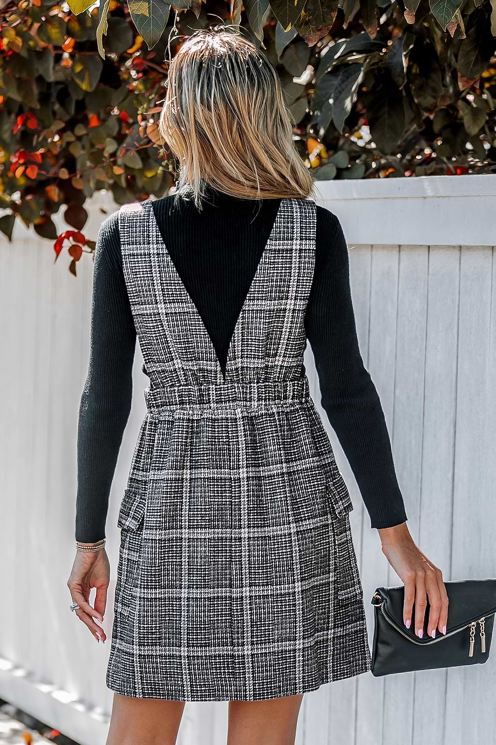 Plaid V-Neck Pinafore Dress