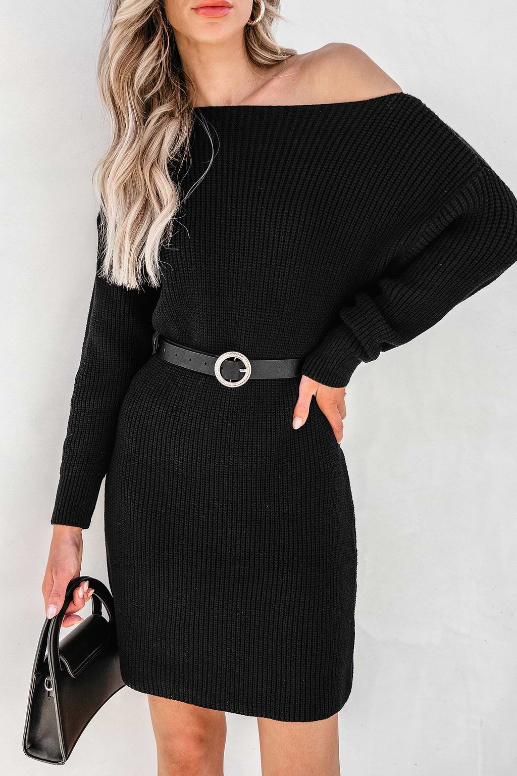 Disco O-Ring Belt Off-the-Shoulder Dress