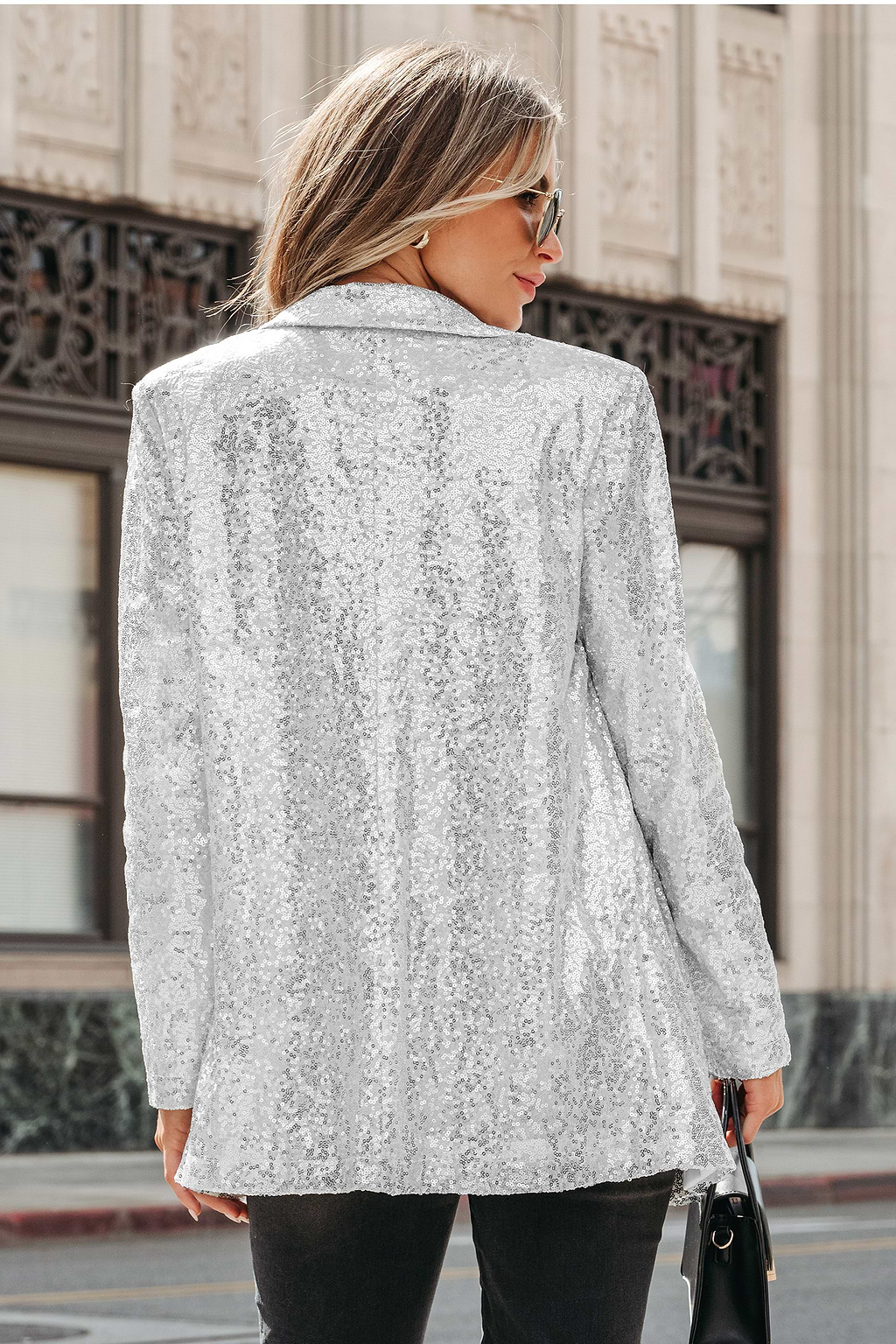 Holiday Shimmer Sequin Open-Front Blazer