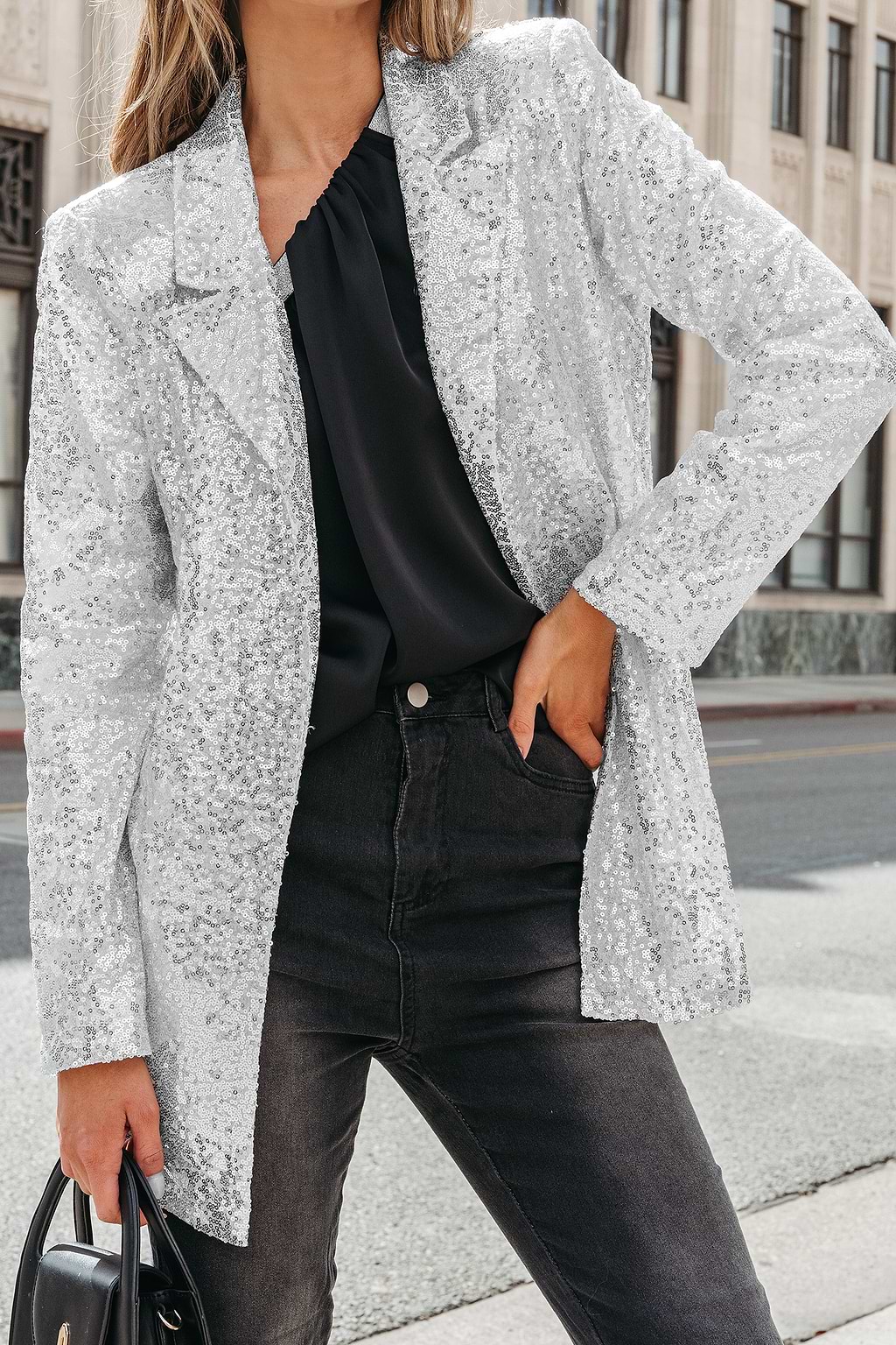 Blazer ouvert à paillettes scintillantes