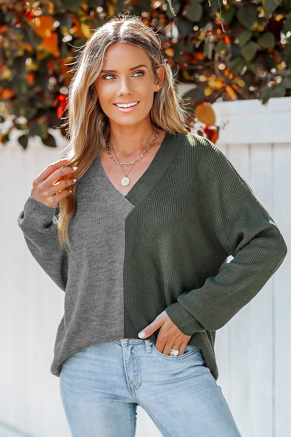 Two-Tone Ribbed Pullover