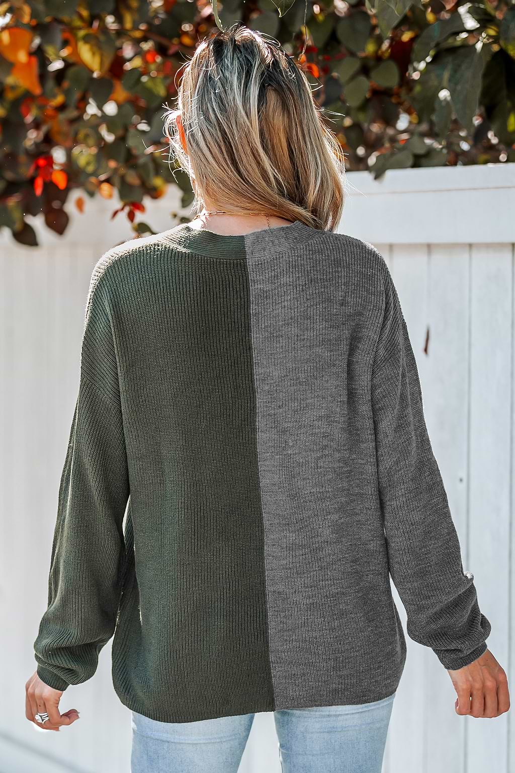 Two-Tone Ribbed Pullover