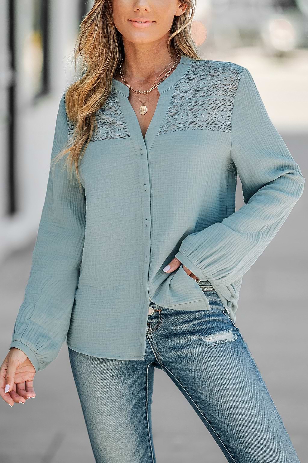 Floral Lace Gauze Button-Front Shirt