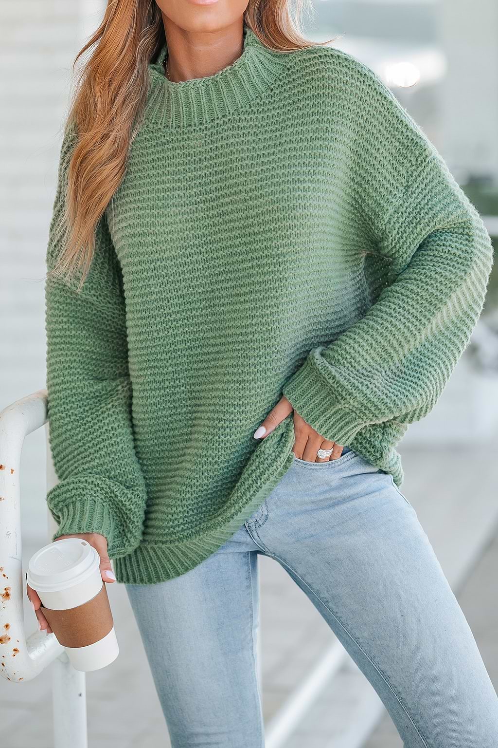 Sage Ribbed Mock Neck Sweater