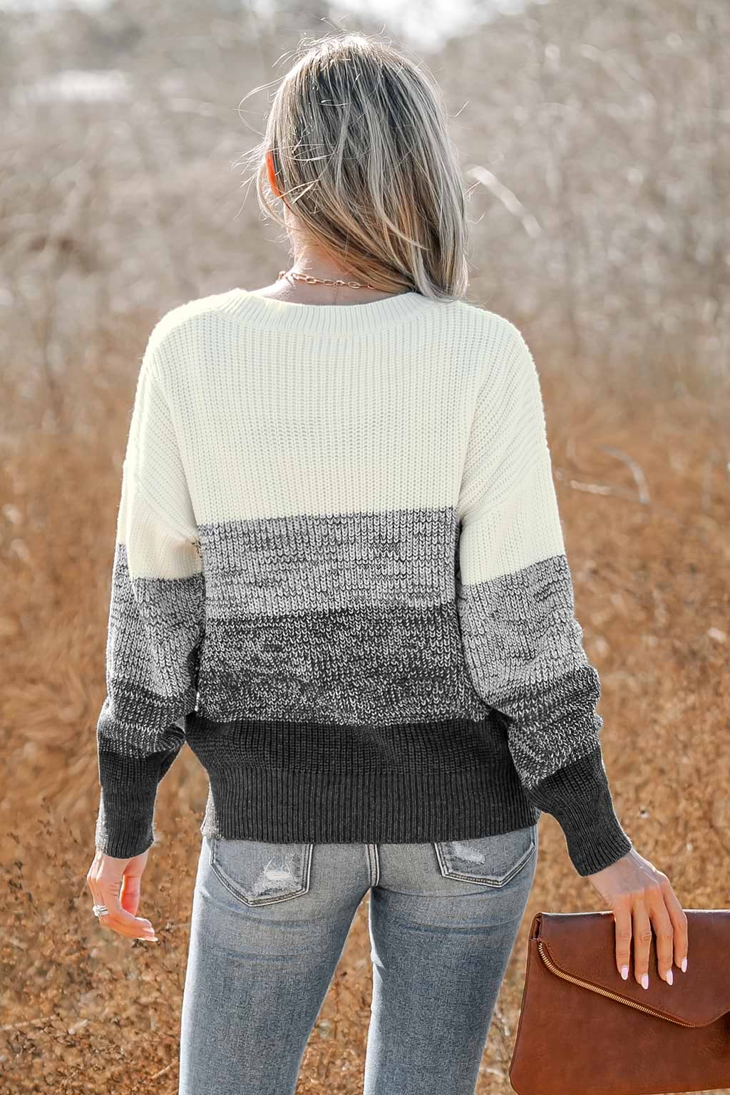 Striped Chunky Knit V-Neck Sweater